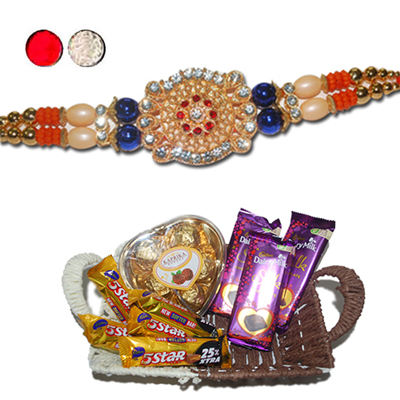 "Rakhi - SR-9190 A (Single Rakhi), Choco Thali - code RC03 - Click here to View more details about this Product